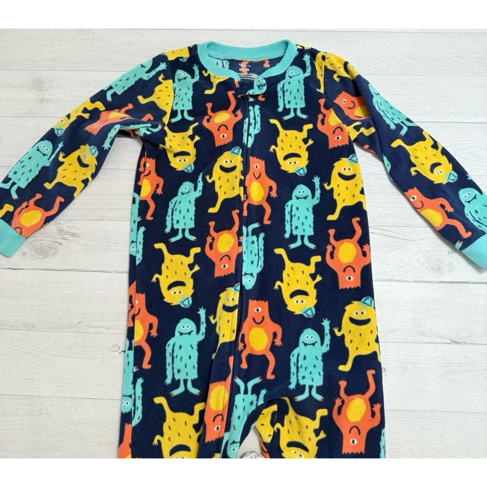 Carters kids monster print one piece‎ footed pajamas 5T